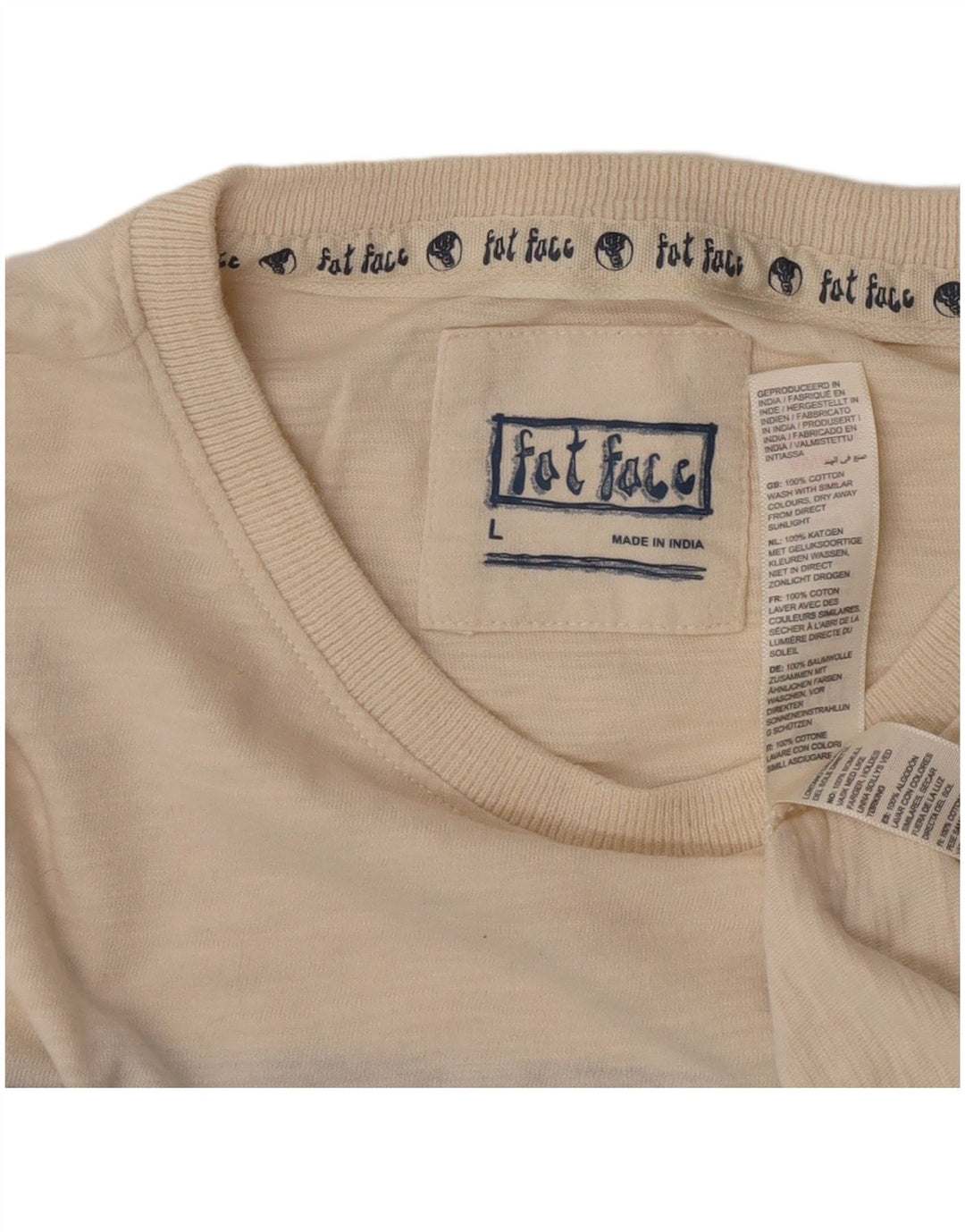 Fat Face Herre T-Shirt Top Stor Beige Colourblock Bomuld