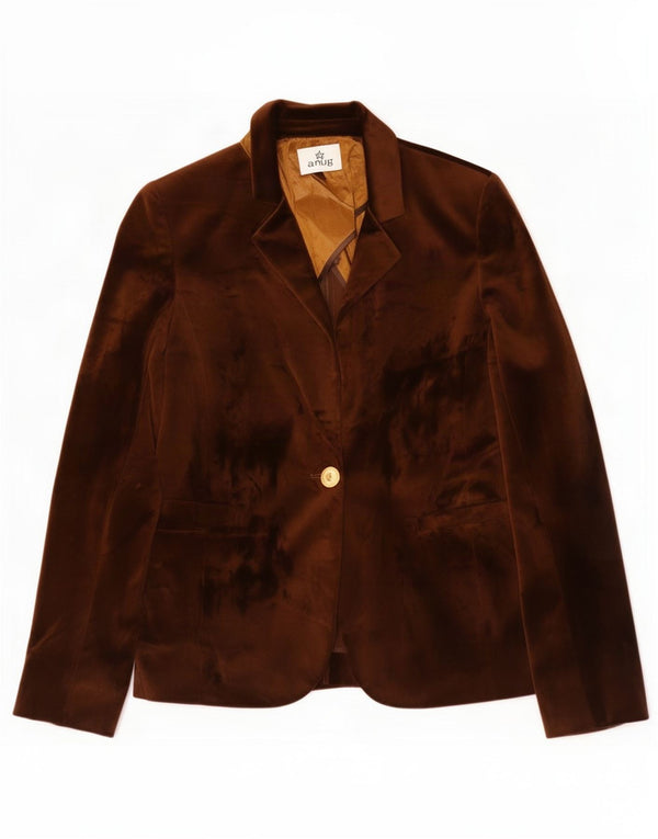 Vintage Dame Velour Blazer Jacket IT 42 Medium Brun Polyester