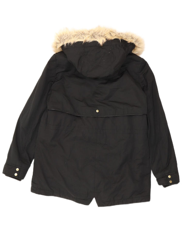 ZARA Trafaluc Sherpa Parkajakke med hætte til kvinder UK 14 Medium Sort
