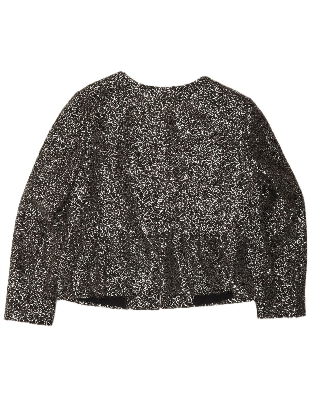 Marks & Spencer Dame Blazerjakke med fuld lynlås med pailletter UK 14 Medium Sølv