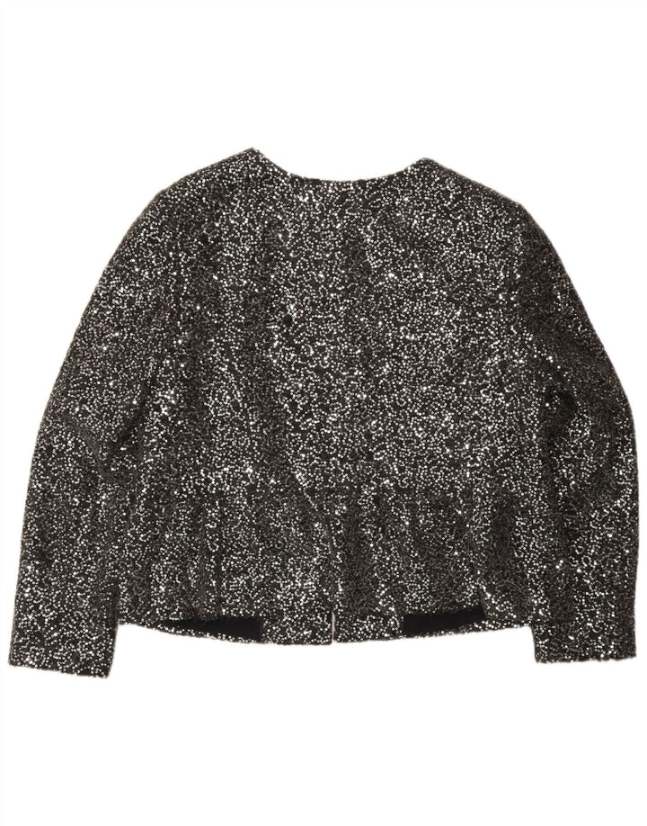 Marks & Spencer Dame Blazerjakke med fuld lynlås med pailletter UK 14 Medium Sølv