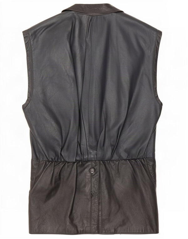 Vintage Dame Læder Gilet UK 14 Medium Sort