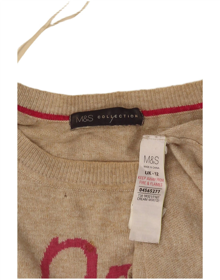 Marks & Spencer Dame Grafisk Boat Neck Jumper Sweater UK 12 Medium Beige