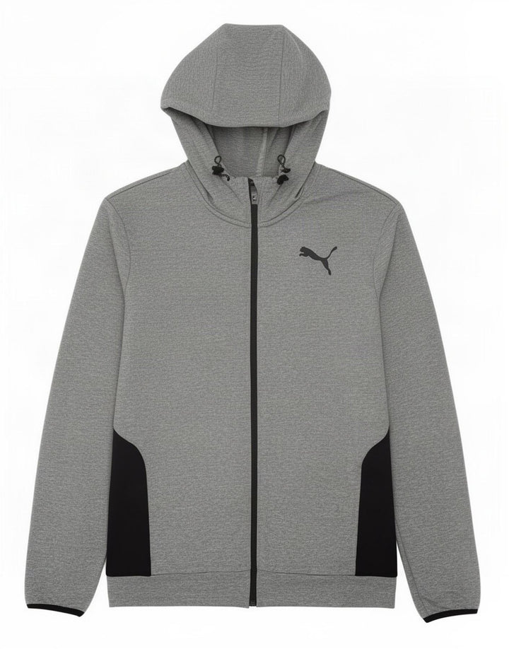 Puma Hættetrøje med lynlås til mænd, lille grå farveblok polyester