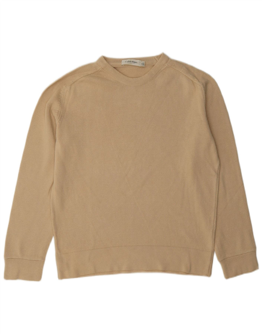 Calvin Klein Dame Regular Fit Crew Neck Jumper Sweater UK 12 Medium Beige