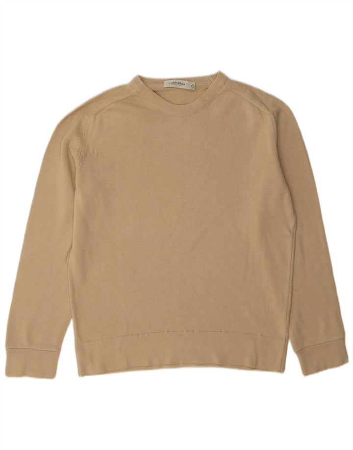 Calvin Klein Dame Regular Fit Crew Neck Jumper Sweater UK 12 Medium Beige