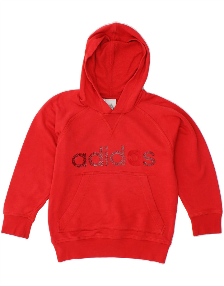 ADIDAS Boys Graphic Hoodie Jumper 7-8 Years Medium Red Cotton Vintage Adidas and Second-Hand Adidas from Messina Hembry 