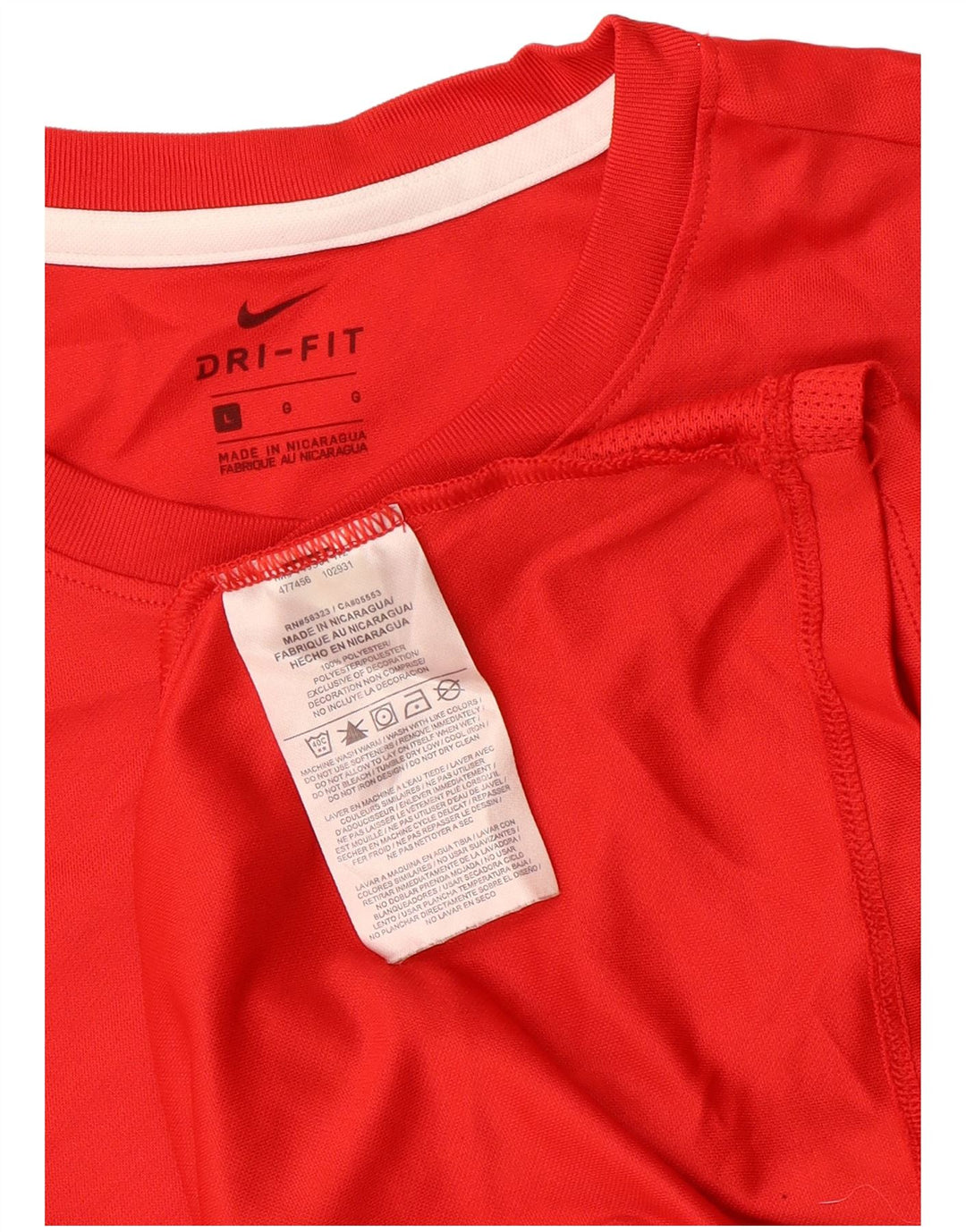 NIKE Dame Dri Fit T-Shirt Top UK 16 Stor Rød Polyester