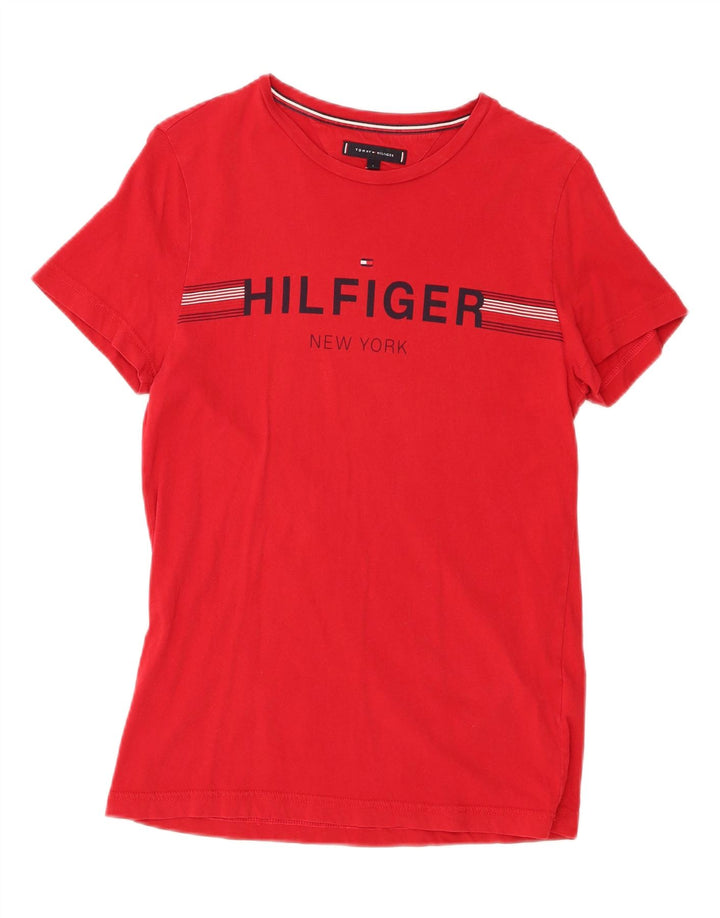 TOMMY HILFIGER Mens Graphic T-Shirt Top Small Red Cotton Vintage Tommy Hilfiger and Second-Hand Tommy Hilfiger from Messina Hembry 