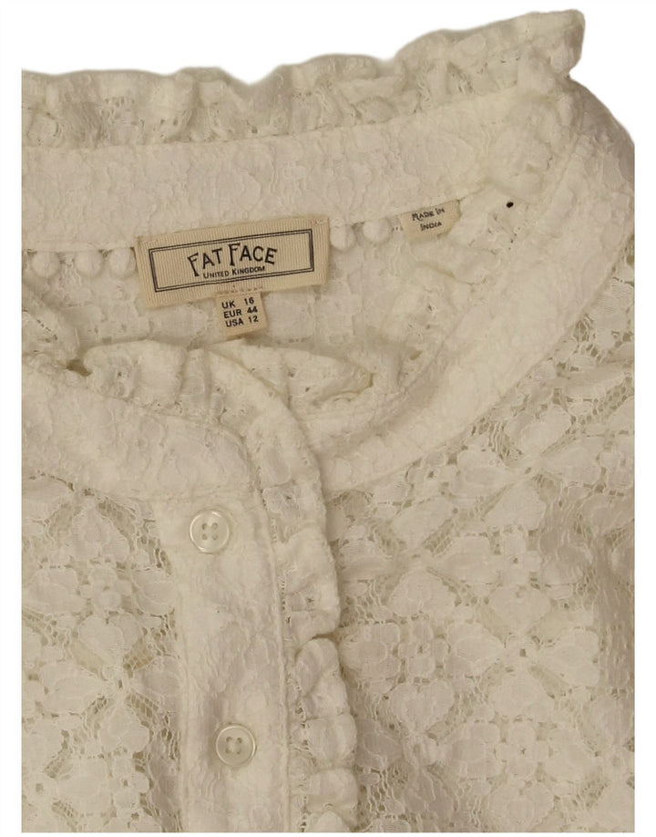 Fat Face Dame Oversized Langærmet Bluse Top UK 16 Large White Floral
