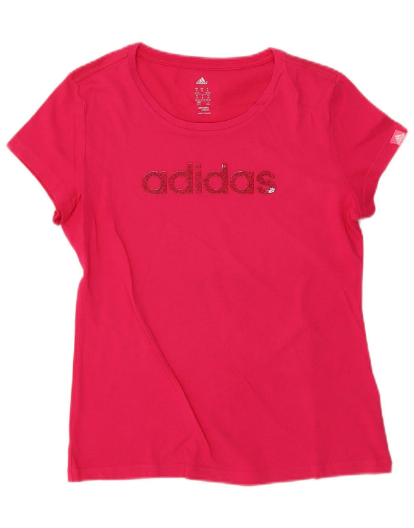 Adidas Dame Climalite grafisk T-shirt top UK 12/14 Medium Pink Bomuld