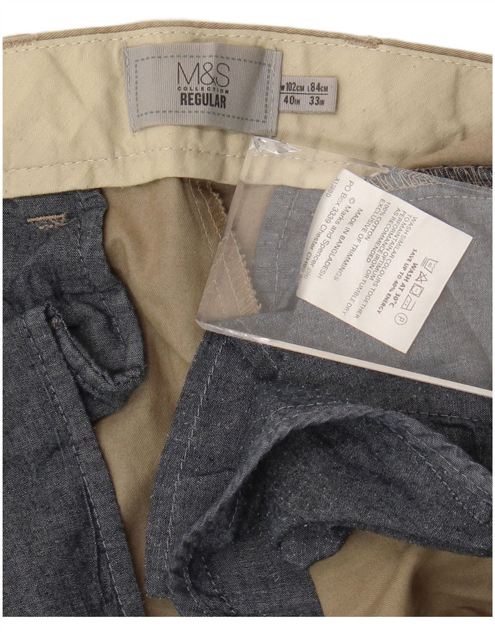 Marks & Spencer Herre Lige Regular Chino Bukser W40 L33 Beige Bomuld
