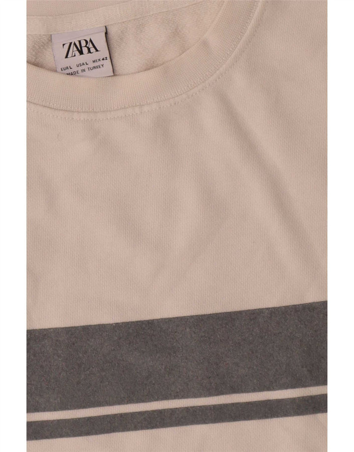 Zara Herre Sweatshirt Jumper Large White Colourblock Bomuld