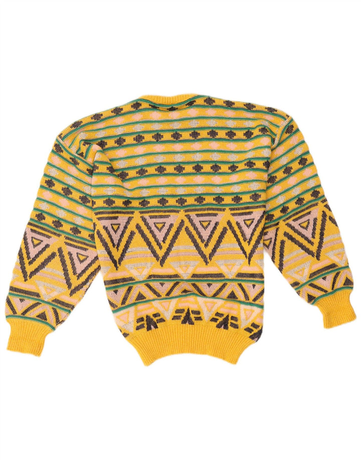 Vintage sweater med rund hals til mænd mellem gul geometrisk bomuld