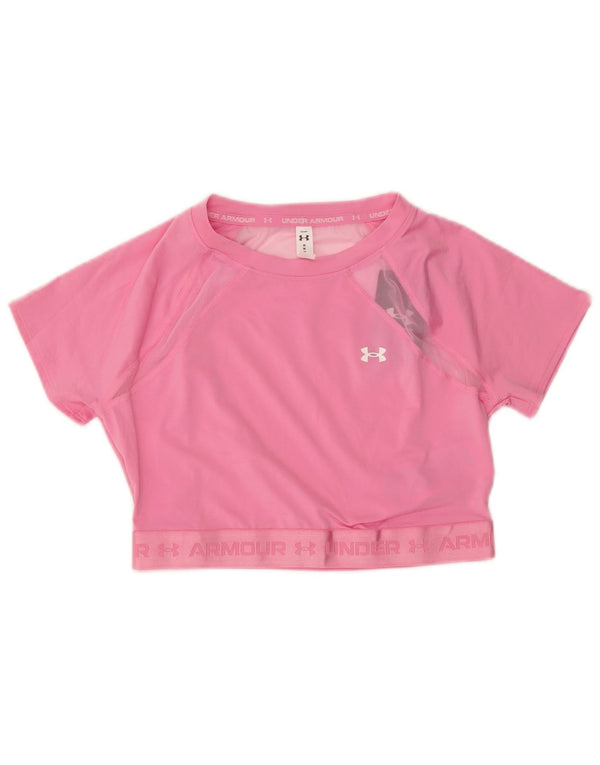 Under Armour Womens Crop Grafisk T-Shirt Top UK 12 Medium Pink Polyester