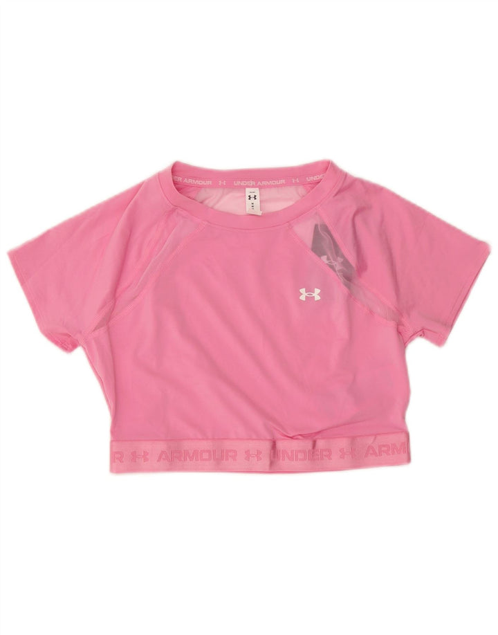 Under Armour Womens Crop Grafisk T-Shirt Top UK 12 Medium Pink Polyester