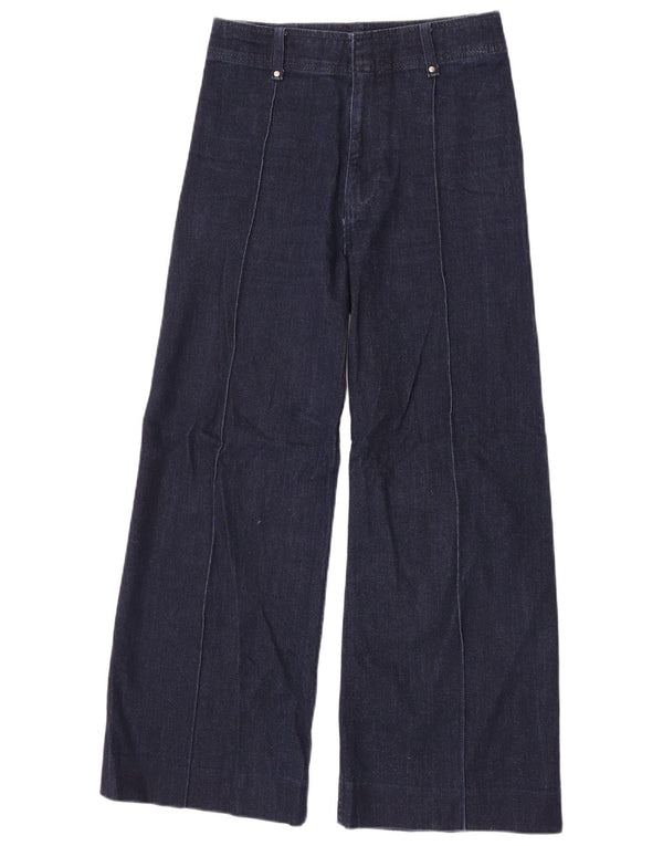 Zara Dame Jeans med høj talje og brede ben EU 38 Small W28 L28 Marineblå Bomuld