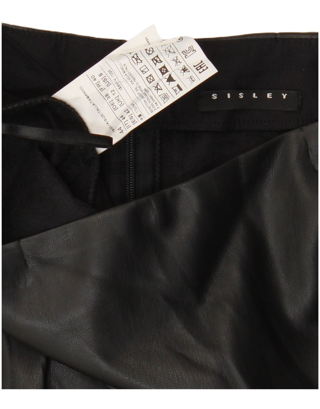 Sisley Womens asymmetrisk lædernederdel UK 12 Medium W30 Black Polyester