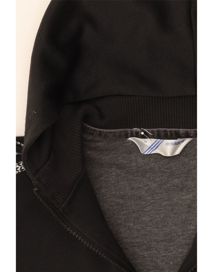 ADIDAS Womens Crop Zip Hoodie Sweater EU 36 Small Black Polyester Vintage Adidas and Second-Hand Adidas from Messina Hembry 