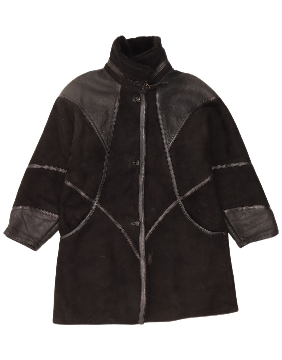 Vintage Dame Shearling Coat IT 44 Medium Black Patchwork Shearling