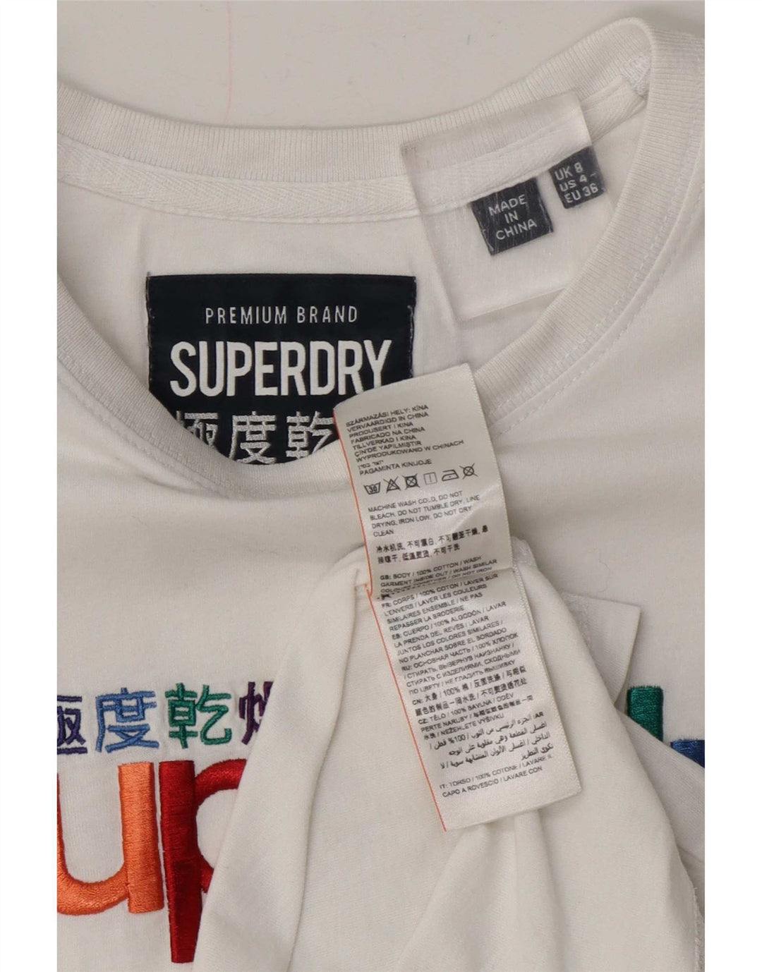 Superdry Grafisk T-shirt top til kvinder UK 8 Lille hvid bomuld