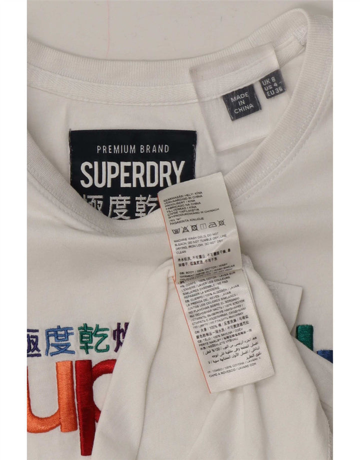 Superdry Grafisk T-shirt top til kvinder UK 8 Lille hvid bomuld