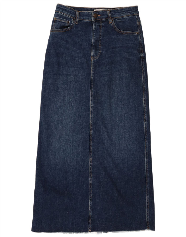 Zara Dame Maxi Denim Nederdel Medium W28 Marineblå Bomuld
