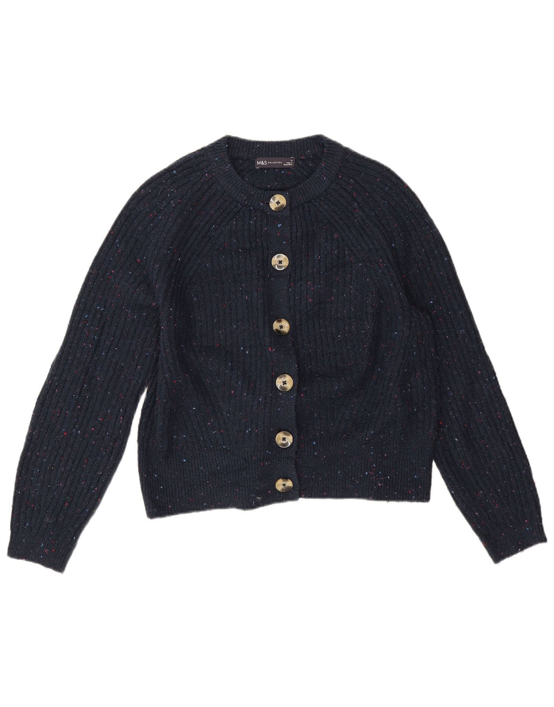 Marks & Spencer Dame Cardigan Sweater UK 14 Medium Navy Blue Flecked