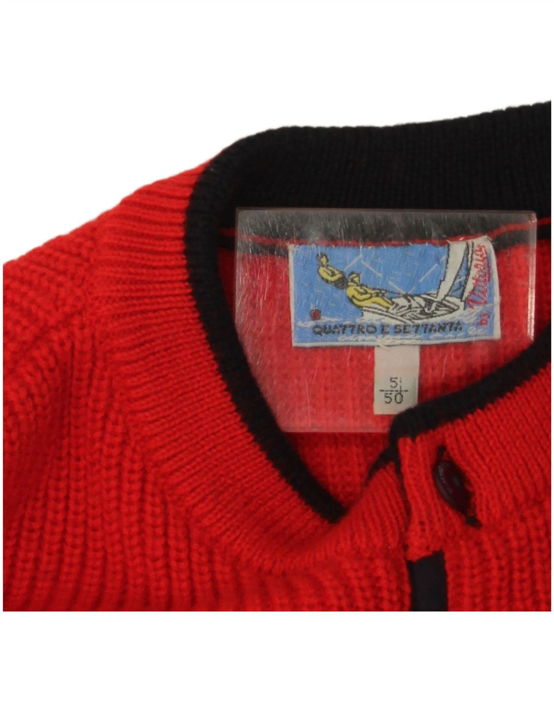 Vintage herre sweater med rund hals IT 50 Medium Rød Colourblock Uld