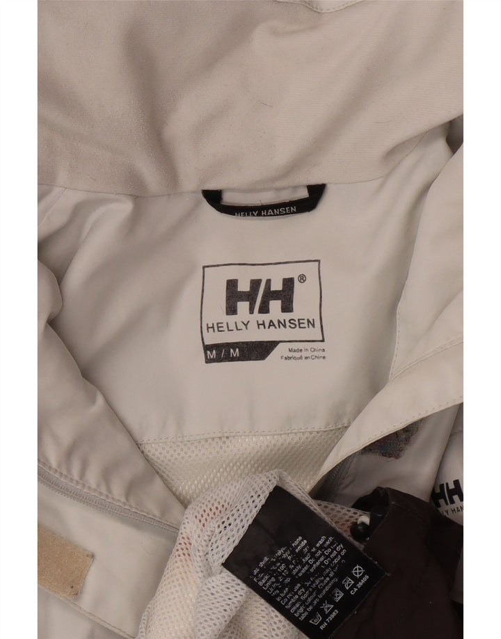 Helly Hansen Regnjakke med hætte til kvinder UK 14 Medium Off White Colourblock