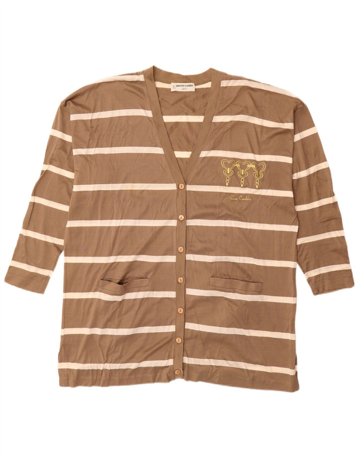 PIERRE CARDIN Dame Longline Cardigan Sweater IT 44 Medium Brun Stribet