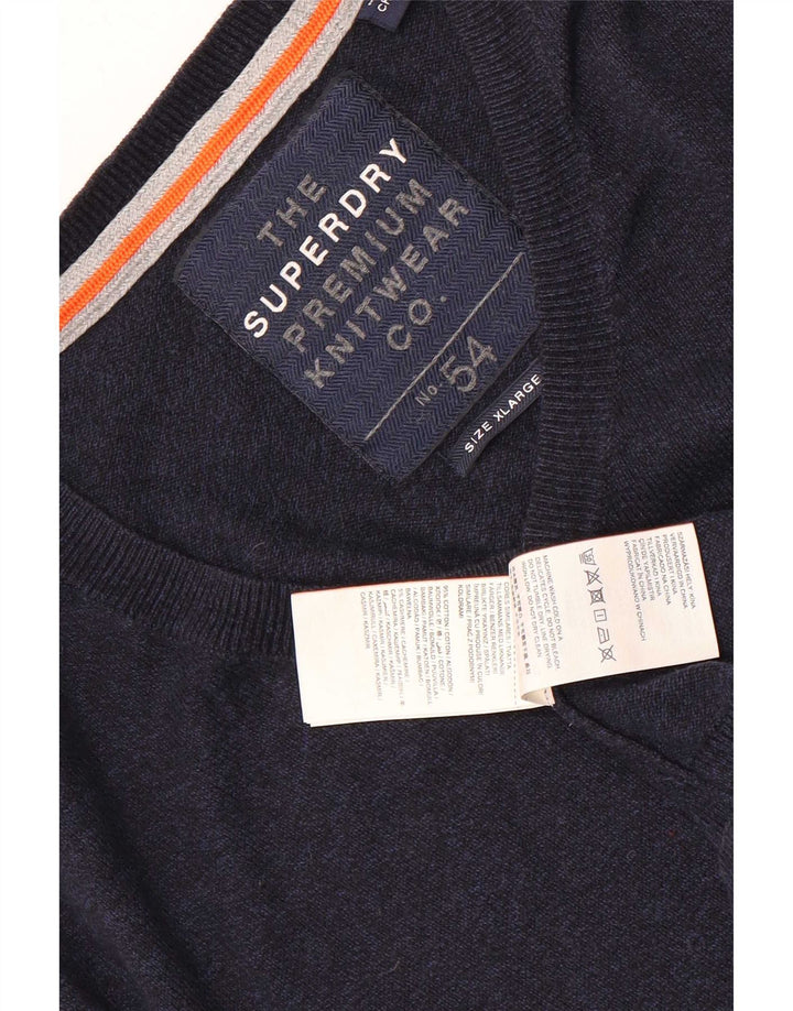 Superdry Herre V-hals sweater XL marineblå bomuld