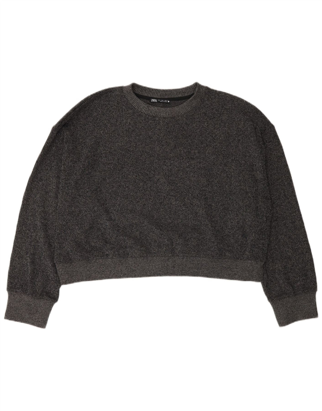 Zara Womens Crop Oversized Crew Neck Jumper Sweater UK 16 Large Grey