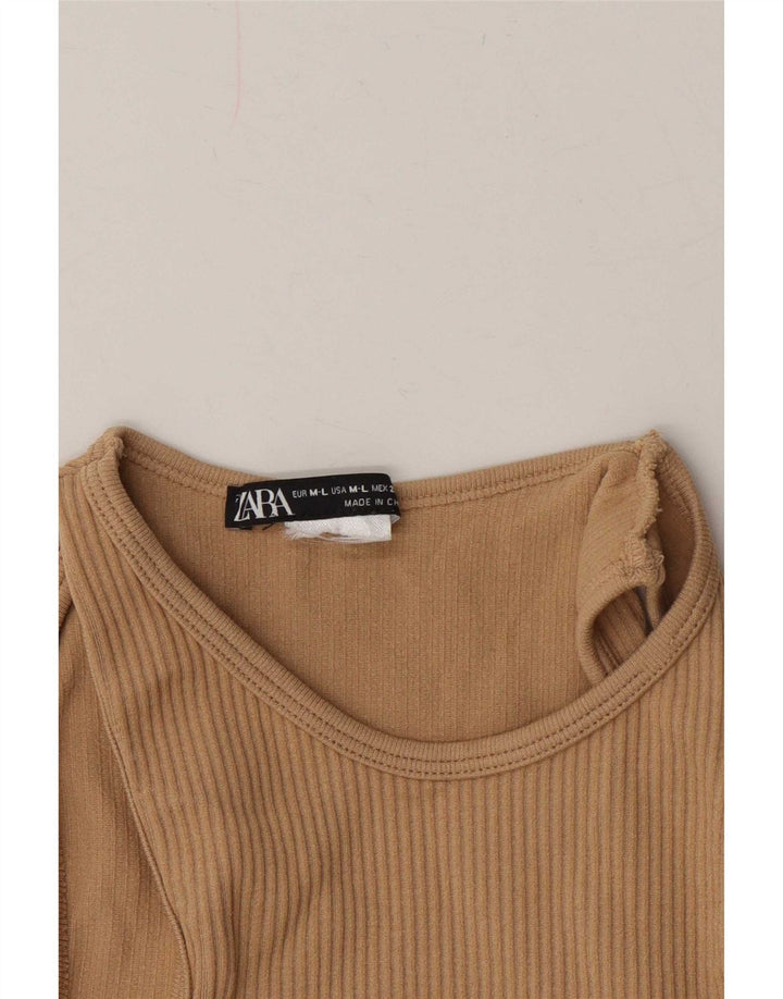 Zara Womens Crop Off Shoulder Bluse Top UK 14 Large Beige