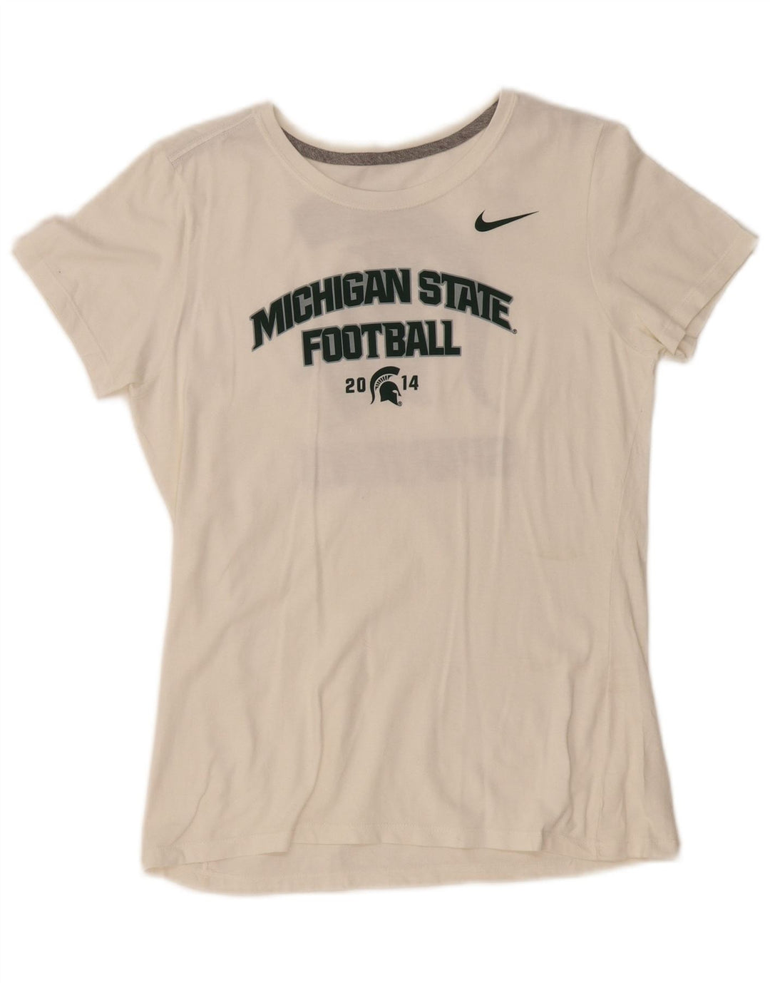 NIKE Dame Michigan State Grafisk T-Shirt Top UK 12 Medium Off White