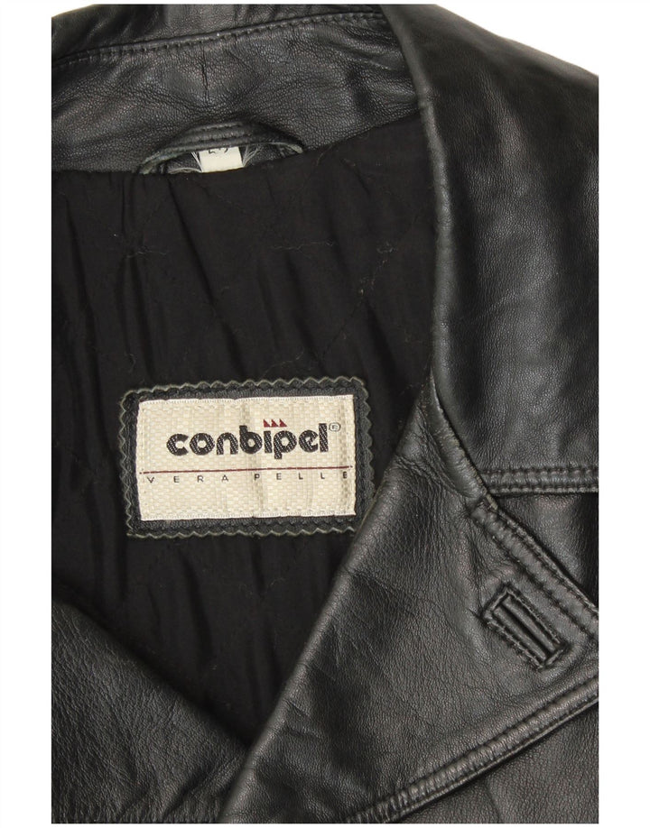 Conbipel Herre dobbeltradet læderfrakke str. 52 Stor sort læder