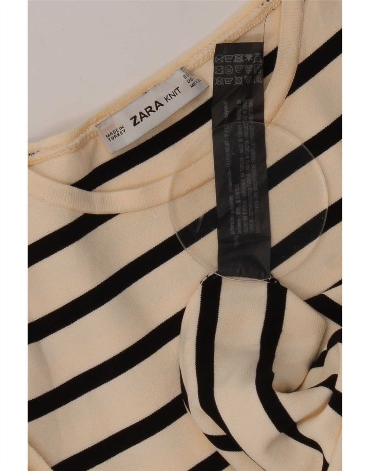 Zara Womens Basic Dress UK 10 Small Off White Stribet Nylon