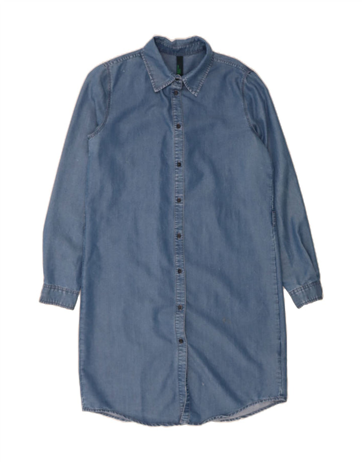 BENETTON Womens Long Sleeve Denim Dress UK 14 Medium Blue Lyocell Vintage Benetton and Second-Hand Benetton from Messina Hembry 