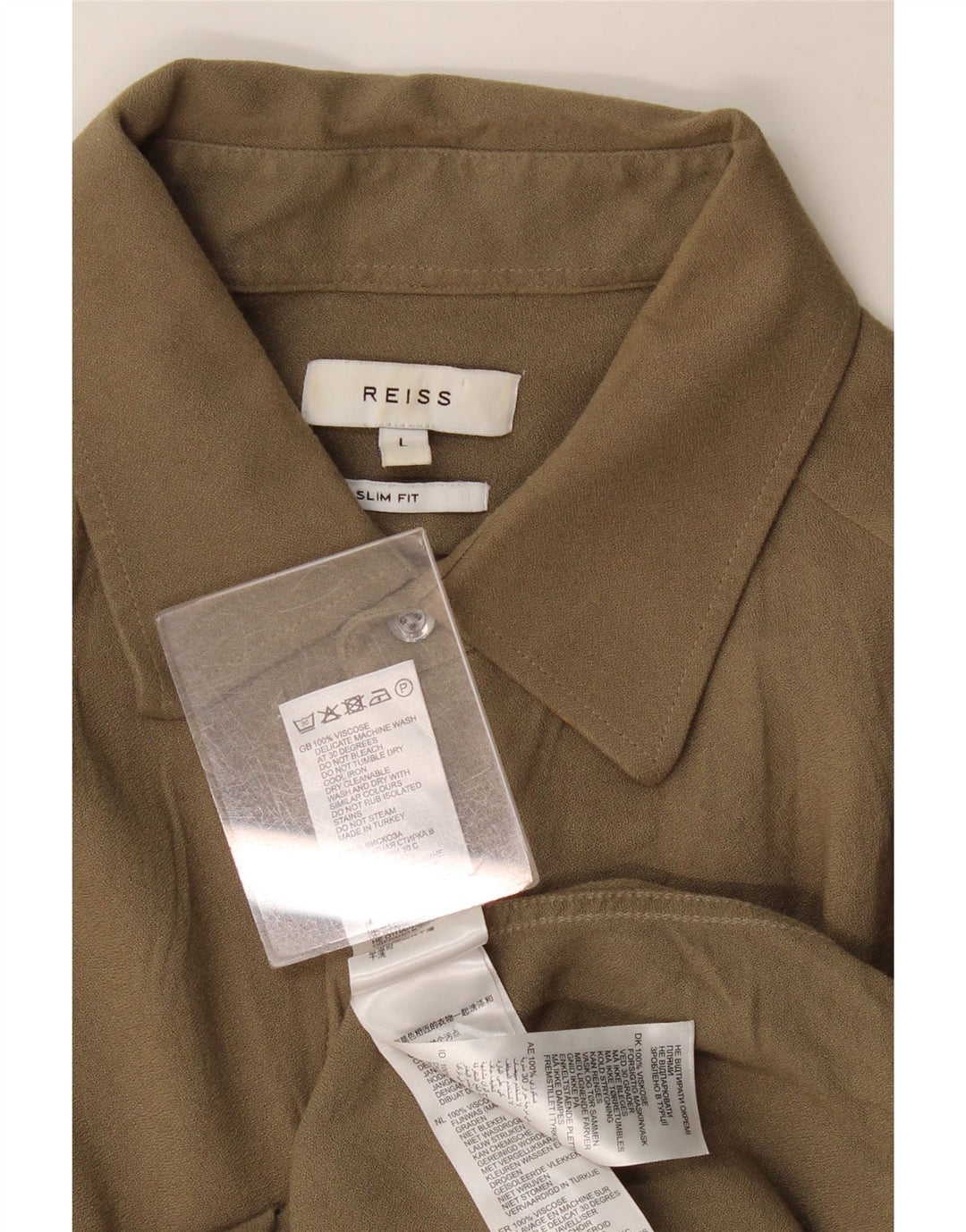 Reiss Herre Slim Fit Skjorte Large Khaki Viscose