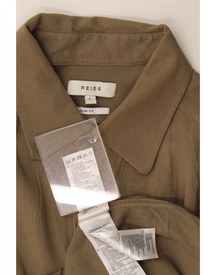 Reiss Herre Slim Fit Skjorte Large Khaki Viscose