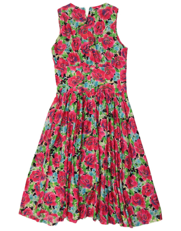 Vintage ærmeløs maxikjole til kvinder UK 14 Medium Pink Floral Bomuld