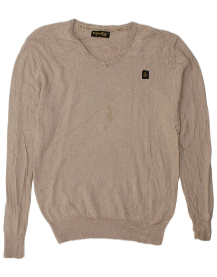 Refrigiwear Herre V-hals sweater Stor Beige Silke