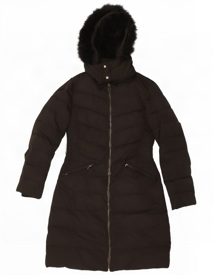 Zara Dame Hætte Polstret Frakke UK 12 Medium Sort Polyester