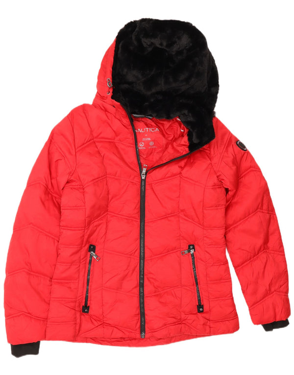 Nautica Polstret hættejakke til kvinder UK 14 Medium Rød Polyester
