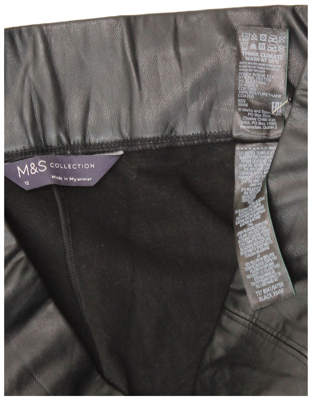 Marks & Spencer Dame imiteret læder Leggings UK 12 Medium Sort Polyester