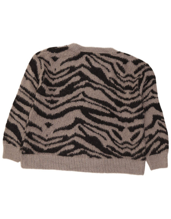 Topshop Dame Boat Neck Jumper Sweater UK 10 Small Grey Animal Print