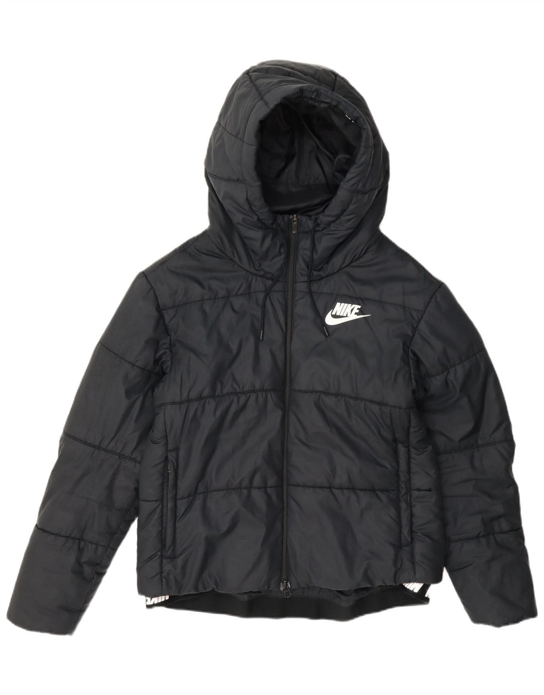 Nike grafisk polstret hættejakke til kvinder UK 14 Medium marineblå polyester