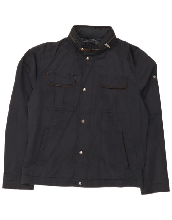 Massimo Dutti Herre Hooded Utility Jacket UK 42 XL Navy Blue Cotton