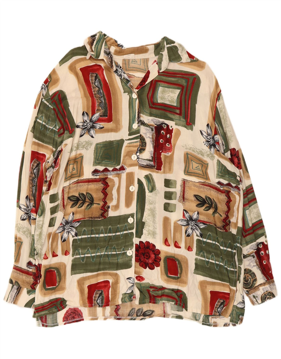 Vintage dameskjorte bluse IT 48 XL Flerfarvet Patchwork Viscose