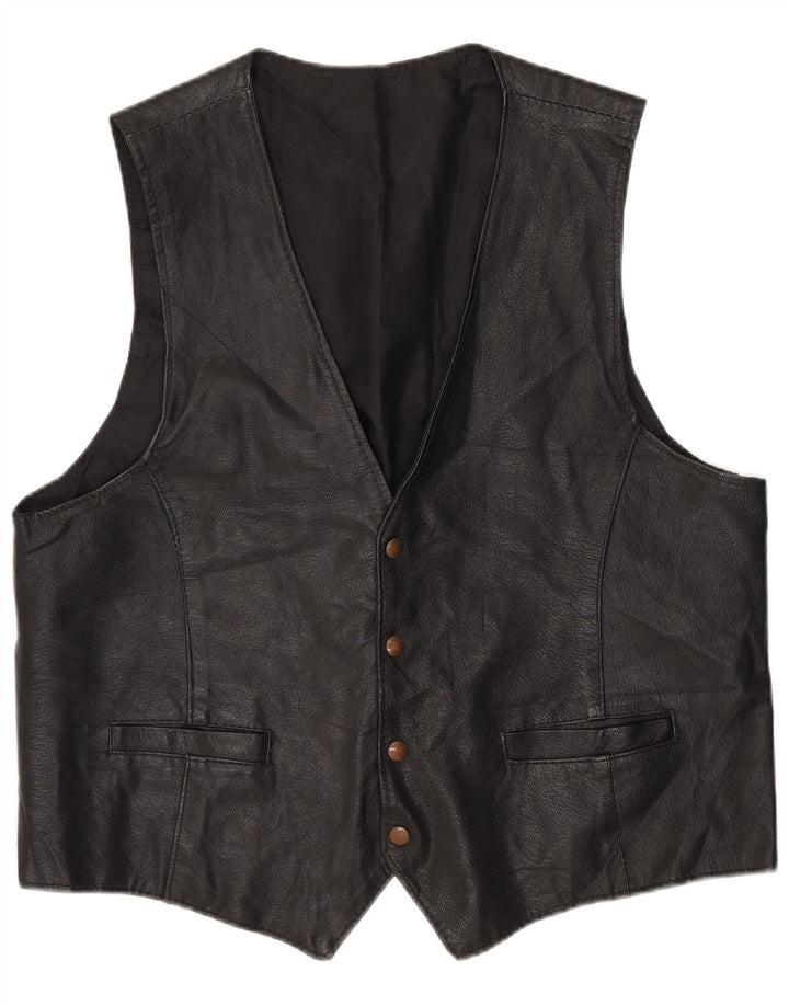 Vintage herre læder vest XL sort